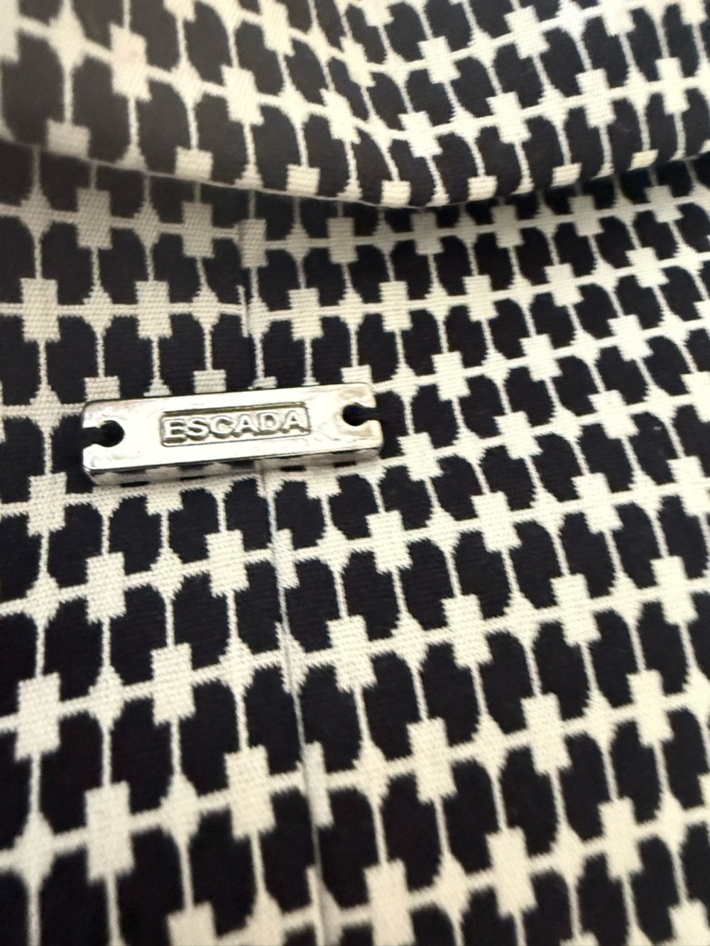 Escada Black & White Houndstooth Knit Top with Metal Logo